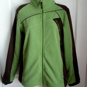Free Country Jacket M Green Brown Fleece Full Zip Front Hibiscus Embroidery Back